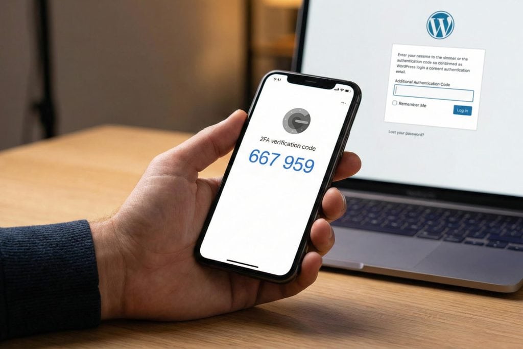 Dwuskładnikowe uwierzytelnianie 2FA w WordPress - telefon z kodem dostępu