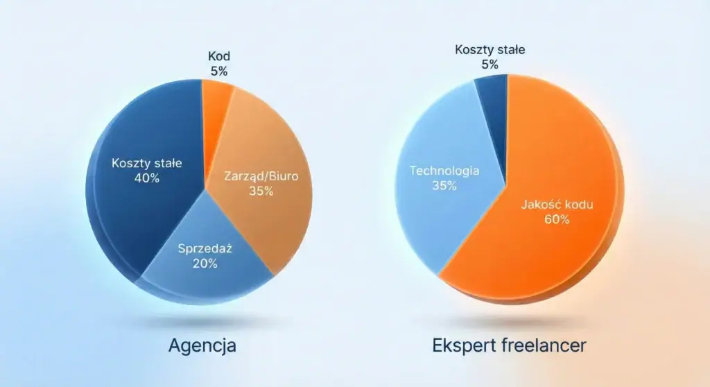 Wykres kosztów strony w agencji vs u freelancera
