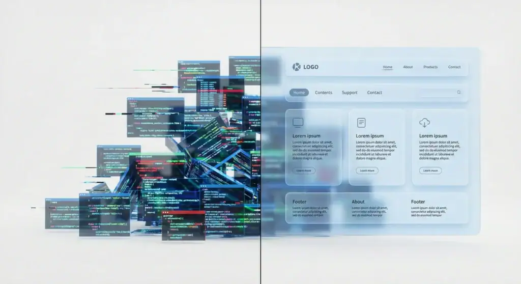 Wizualne porównanie starej struktury strony z nowoczesnym systemem blokowym FSE.